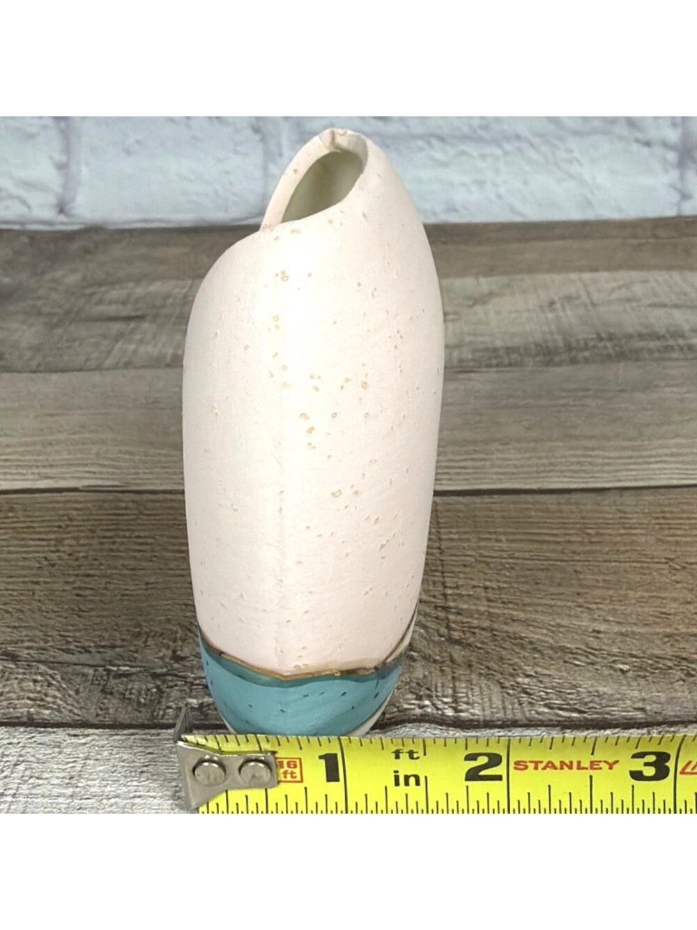 Vintage Pink Green Palm Tree Sand Art Pottery Candle Holder 24k Gold Trim Unused - Picture 9 of 10
